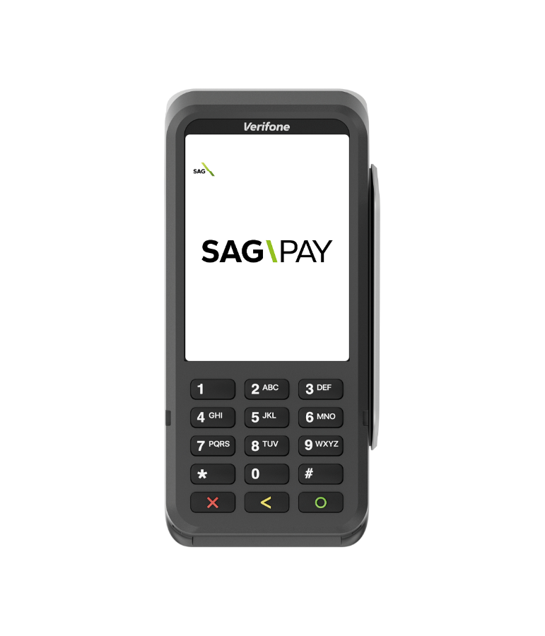 Kartenlesegerät mit der Aufschrift SAG PAY auf dem Bildschirm